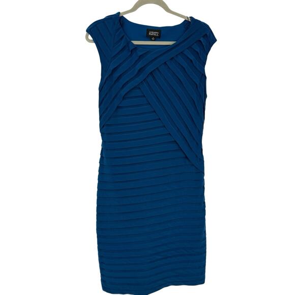 Adrianna Papell 14 Blue Teal Layered Sheath Dress Cap Sleeve Knee Length - Picture 1 of 11